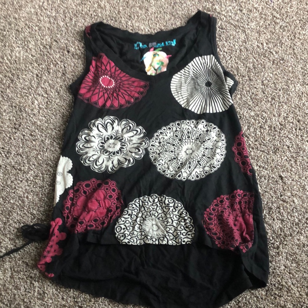 Desigual Black and Red Patterned Tank Top